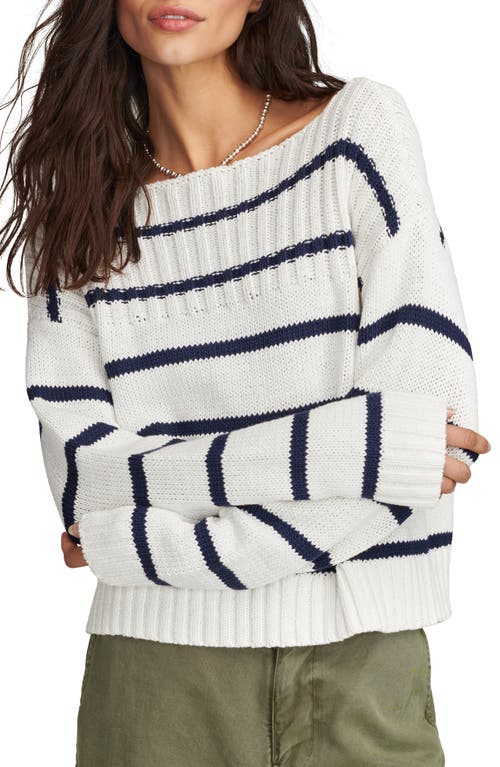 Lucky Brand Stripe Cotton Crop Sweater Navy Tofu at Nordstrom,