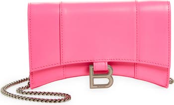 Hourglass Leather Wallet On Chain in Pink - Balenciaga