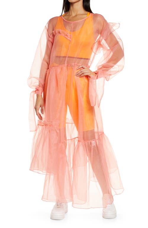 KkCo Nine Twenty-Seven Asymmetrical Ruffle Sheer Organza Dress in Apricot
