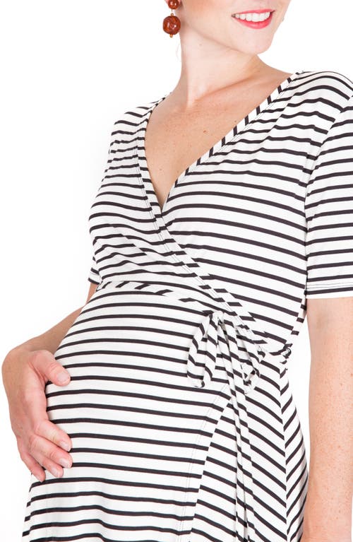 Nom Maternity Maya Maternity/nursing Wrap Dress In Black/white Stripe