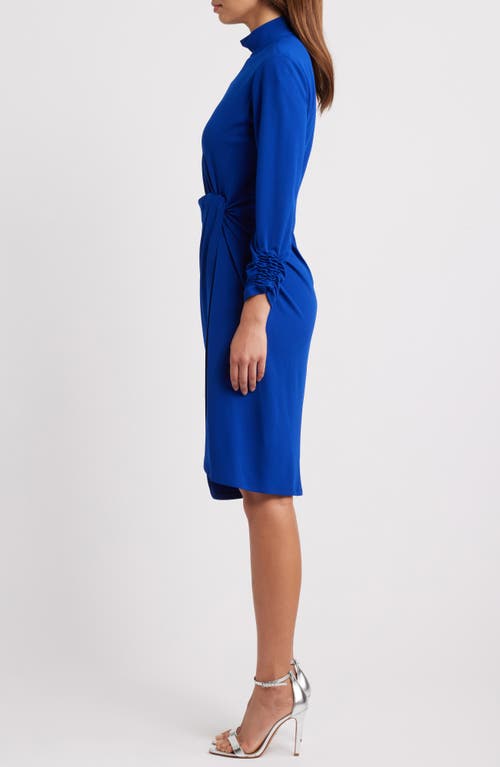 Tahari ASL Mock Neck Side Twist Sheath Dress in Cobalt 