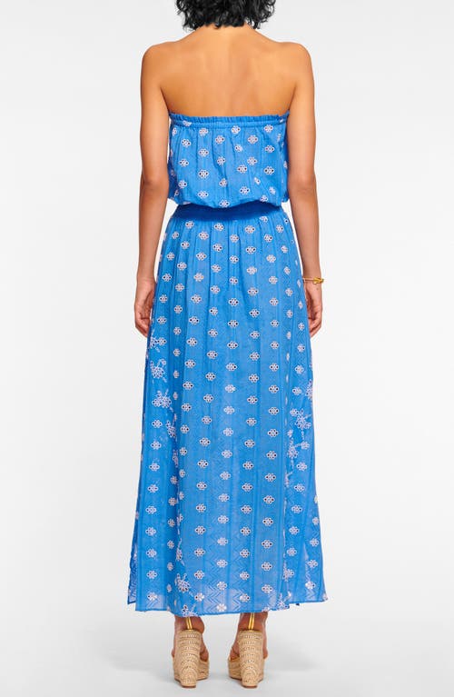Shop Ramy Brook Cynthia Embroidered Cover-up Strapless Maxi Dress In Serene Blue/white Combo