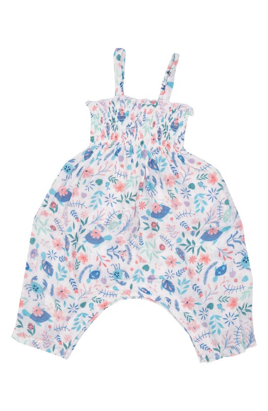 Angel Dear Babies' Sea Turtle Smocked Muslin Romper In Multi