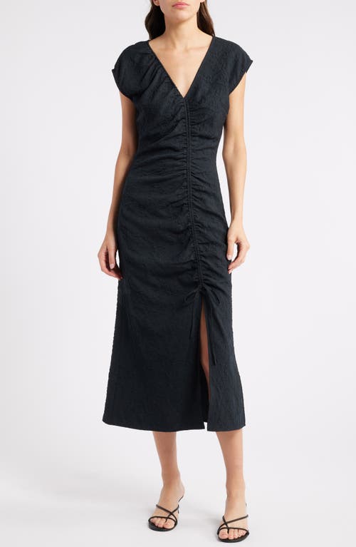 Shop Rails Auren Textured Ruched Midi Dress In Black Jacquard