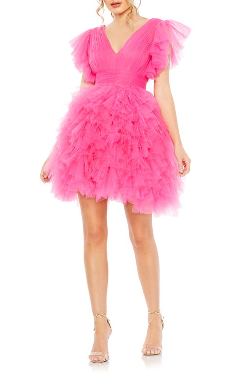 Vintage Style Dresses | Vintage Inspired Dresses Mac Duggal Flutter Sleeve Tiered Gauze Dress in Hot Pink at Nordstrom Size 12 $598.00 AT vintagedancer.com