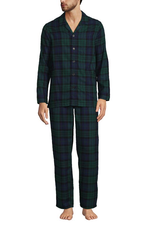 Shop Lands' End Flannel Pajama Set In Evergreen Blackwatch Plaid