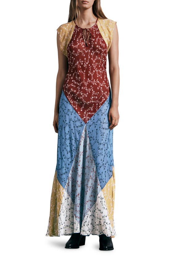 Rag & Bone Floral Patchwork Maxi Dress In Blue Multi