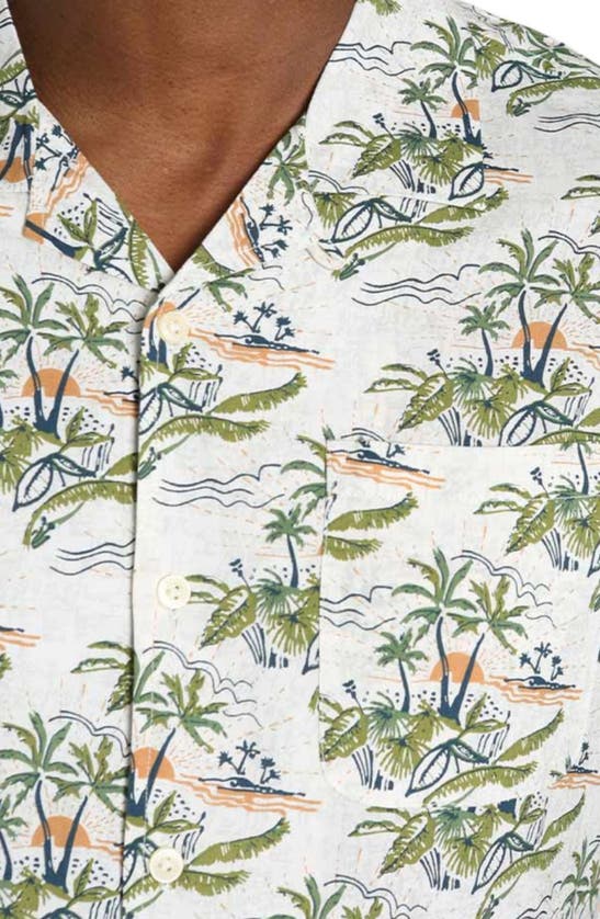 Shop Jachs Tropical Print Short Sleeve Linen & Cotton Button-up Shirt In White