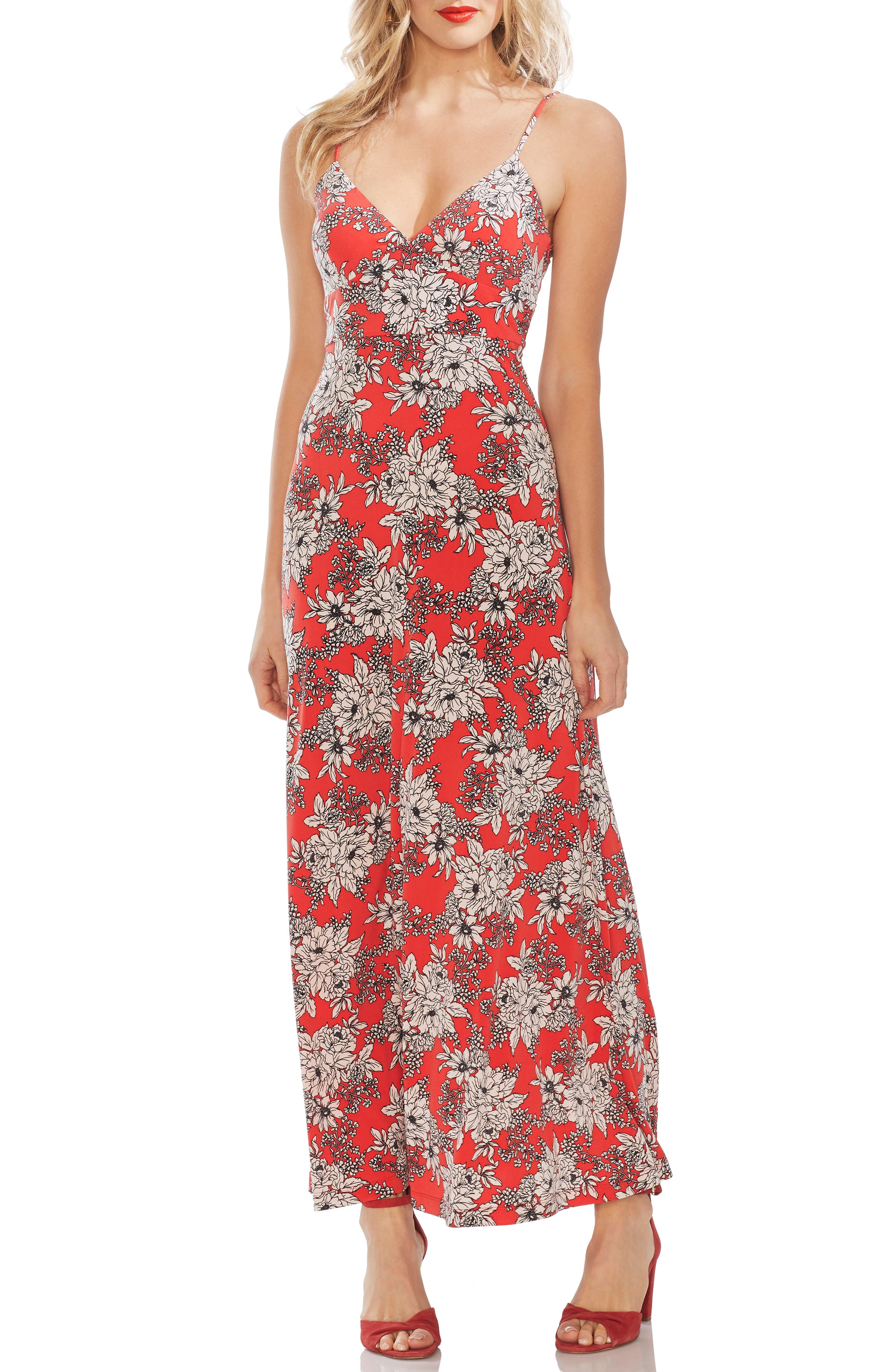 Vince Camuto Boudoir Botanical Maxi Dress, Red