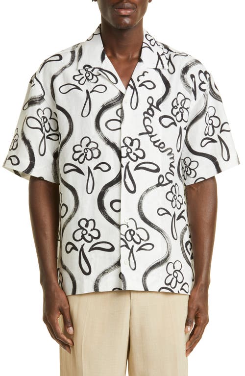 Jacquemus La Chemise Jean Painted Flower Bowling Shirt in Print 