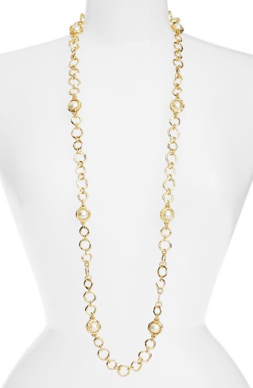 Long Imitation Pearl Necklace in Gold