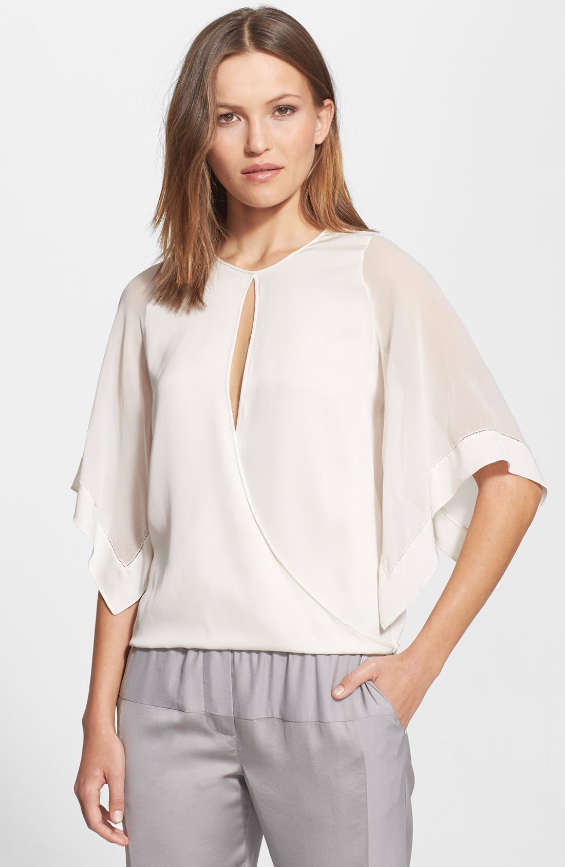 Halston Heritage Kimono Sleeve Stretch Silk Top Nordstrom