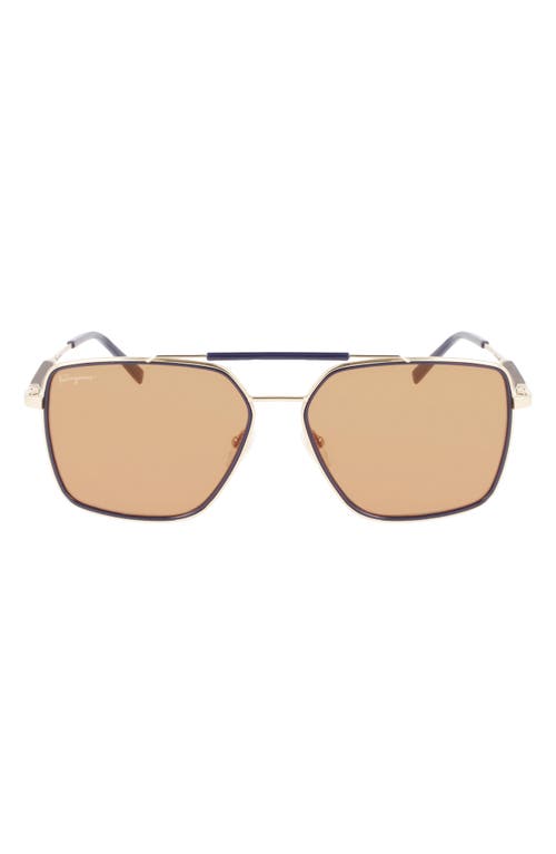 FERRAGAMO 59mm Rectangular Sunglasses in Gold/Blue at Nordstrom