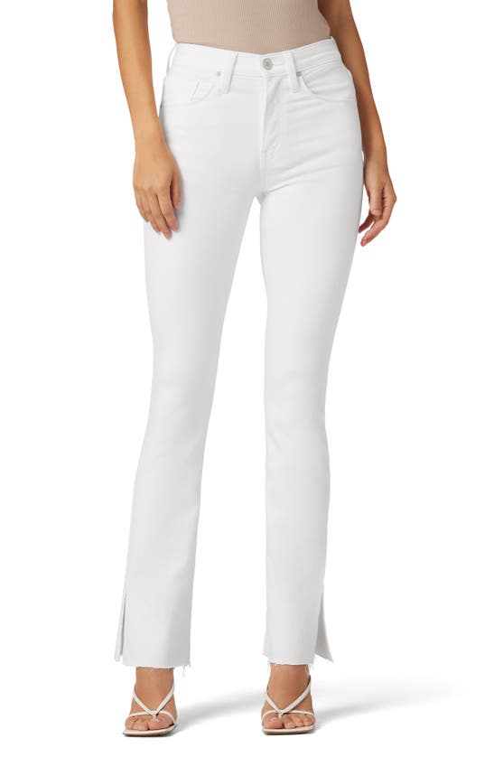 Hudson Barbara Split Raw Hem High Waist Baby Bootcut Jeans In White