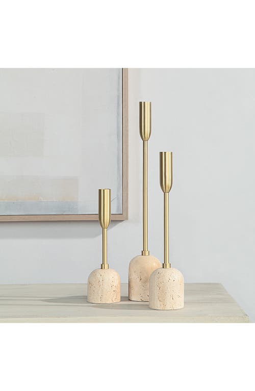 Renwil Vesta Set Of 3 Tapered Candleholders In Yellow Gold/beige