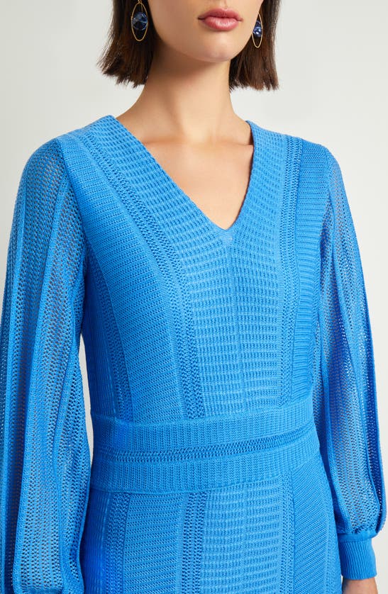 Shop Misook Open Stitch Long Sleeve Sweater Dress In Adriatic Blue