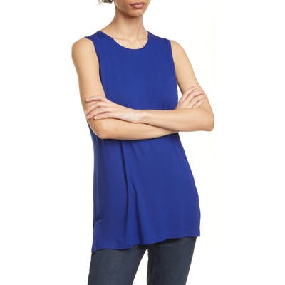 Eileen Fisher Crewneck Long Tank Top, Blue