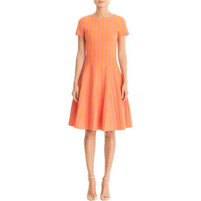 Carolina Herrera Short Sleeve Fit & Flare Dress, Orange