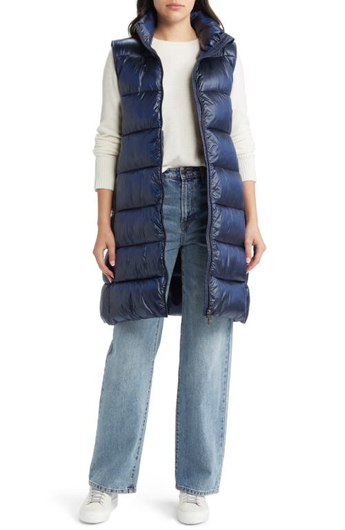 Save The Duck Sabrina Longline Recycled Nylon Puffer Vest in Blue Black
