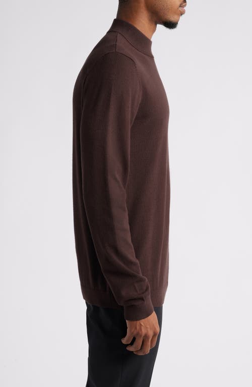 Shop Open Edit Solid Mock Neck Sweater In Brown Bean