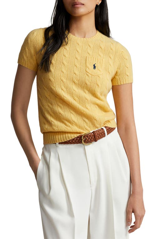 Ralph Lauren Short Sleeve Wool & Cashmere Cable Knit Sweater in Fall Yellow
