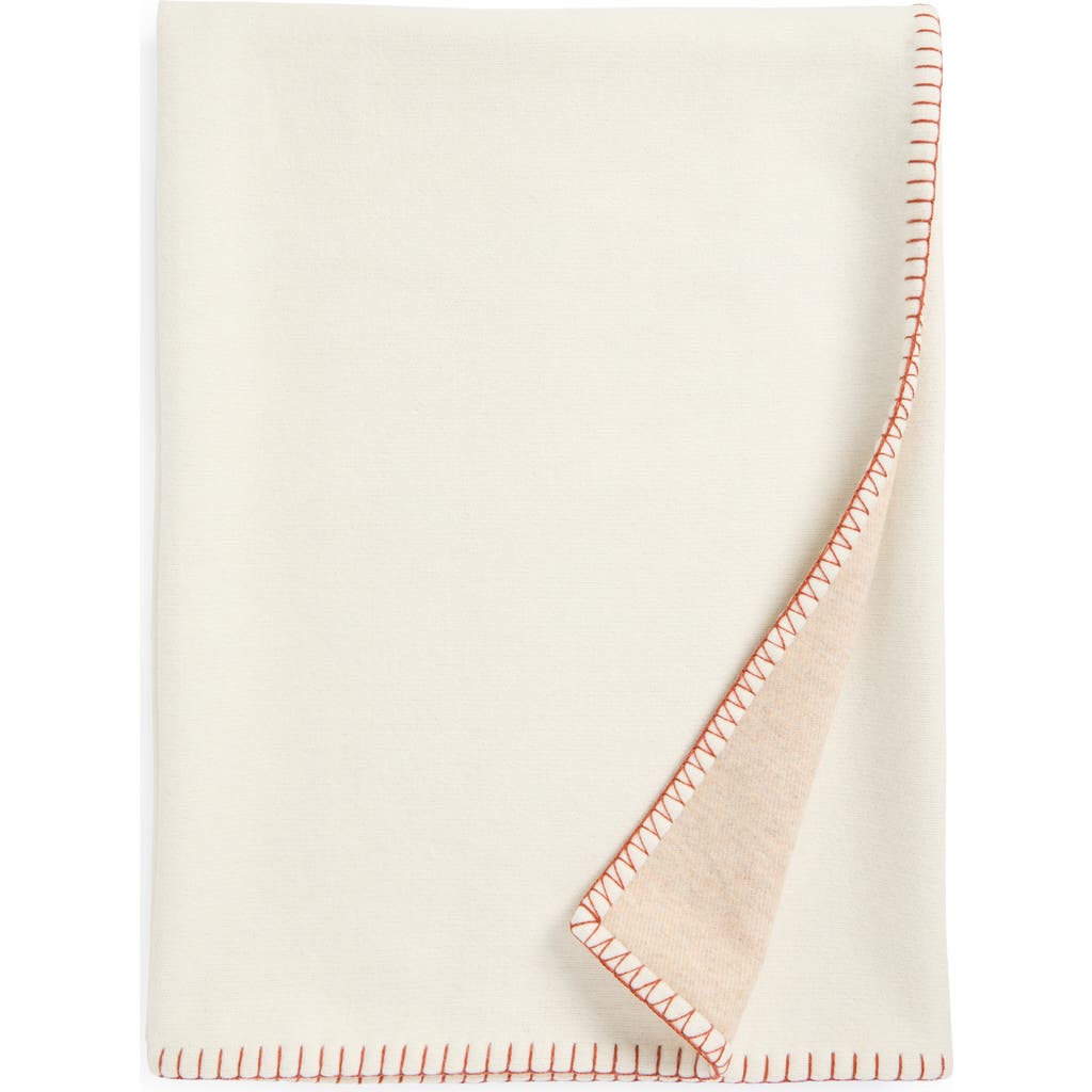 Johnstons of Elgin Blanket Stitch Reversible Wool & Cashmere Throw Blanket in Ecru /Driftwood