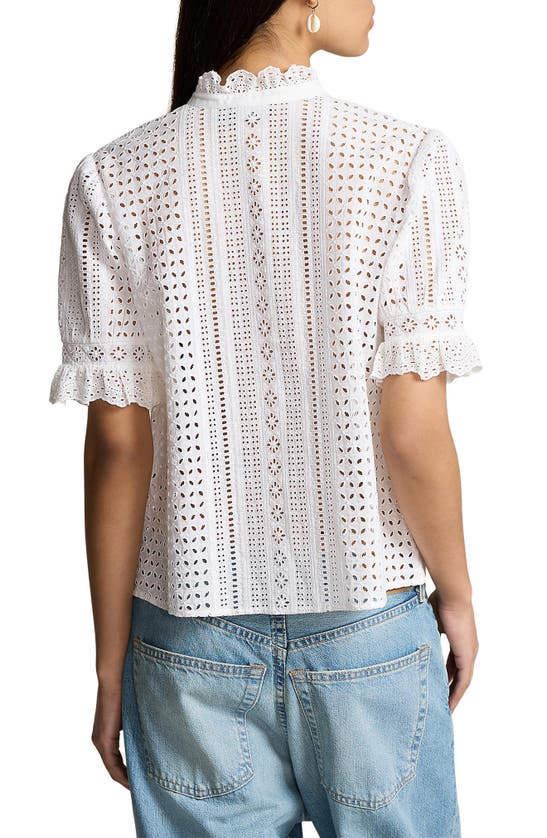 Shop Polo Ralph Lauren Cotton Eyelet Button-up Shirt In White