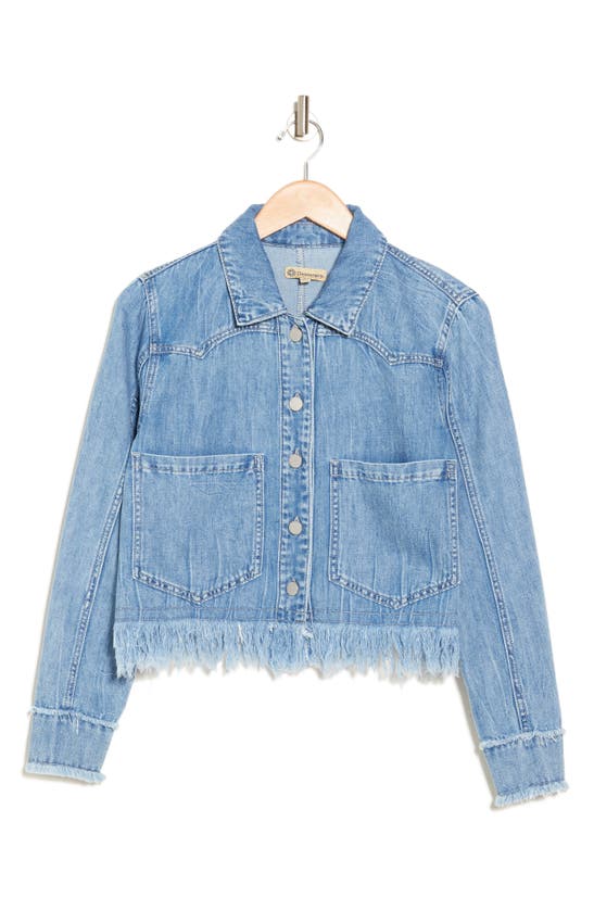 Shop Democracy Chewed Frayed Hem Denim Jacket In Light Blue