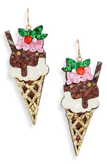 Leith Glitter Ice Cream Cone Earrings In Gold