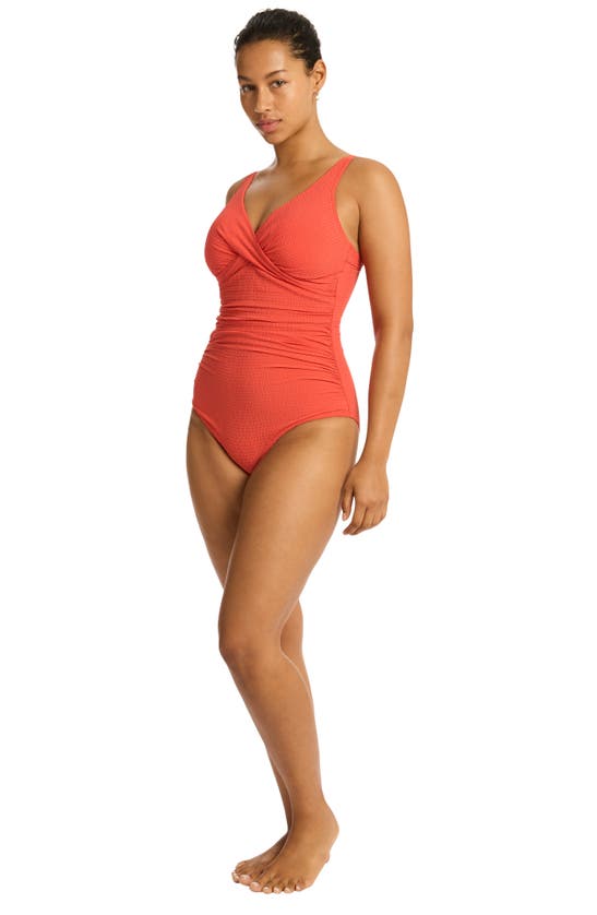 Shop Sea Level Cross Front Multifit One-piece Swimsuit In Flame