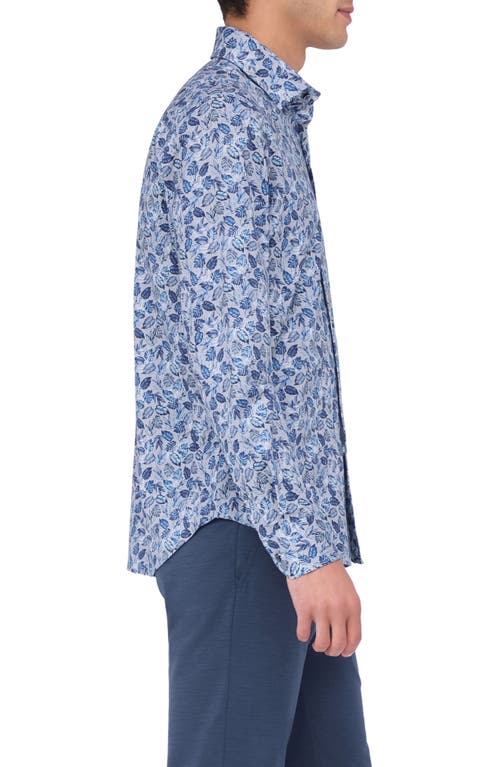 Bugatchi James Ooohcotton® Leaf Print Button-up Shirt In Night Blue