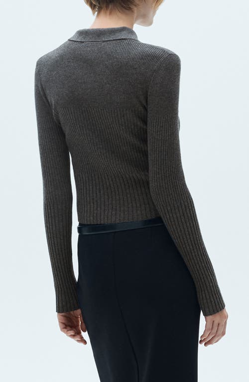 Shop Mango Rib Knit Cardigan In Dark Heather Grey