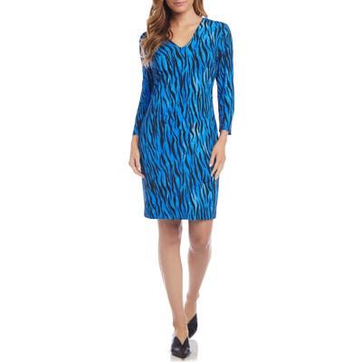 Karen Kane Animal Print Long Sleeve Dress, Blue