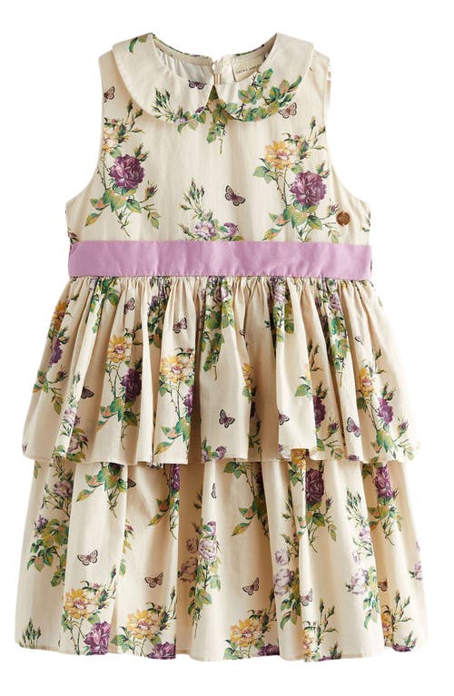 Shop Laura Ashley Kids' Floral Tiered Cotton Dress In Cream/purple