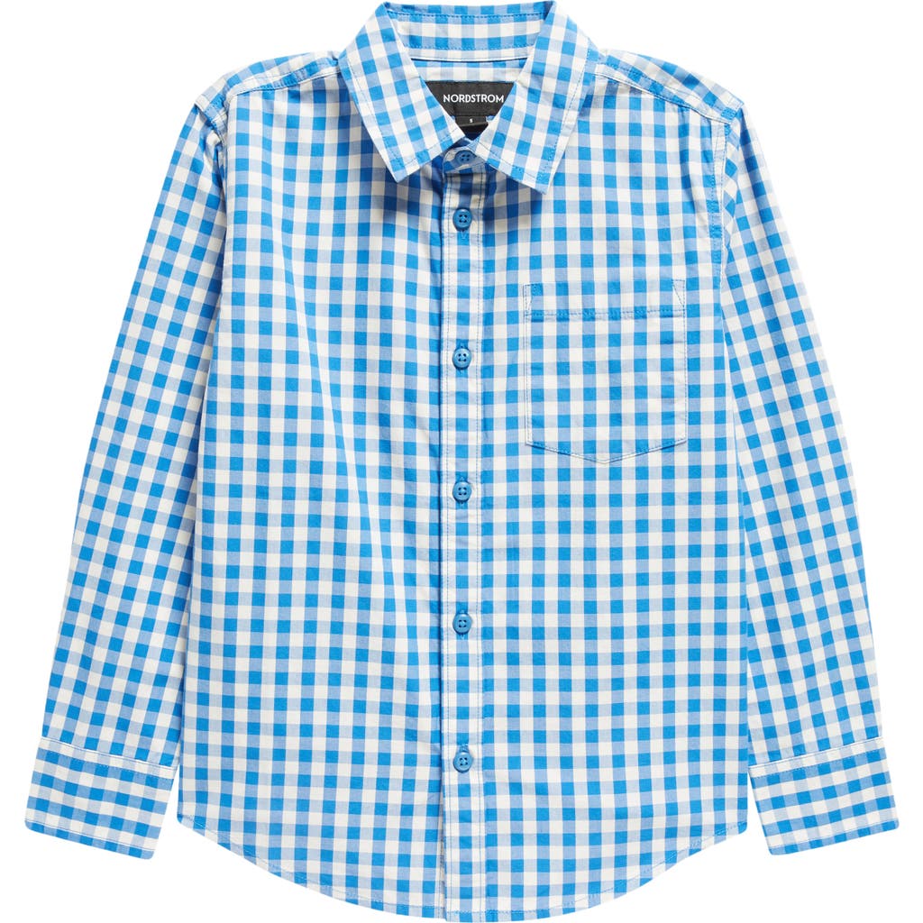 Shop Nordstrom Kids' Poplin Button-up Shirt In Blue Boat Gingham