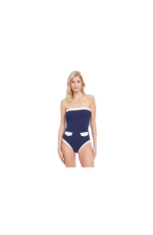 High Class Bandeau One Piece Swimsuit in Navy/white/gold