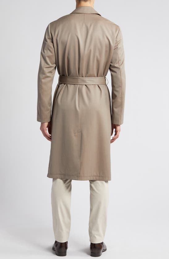 Shop Cardinal Of Canada Water Repellent Wool Coat In Khaki Herringbone