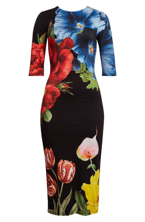 Alice + Olivia Delora Floral Midi Dress Le Parisien Black at Nordstrom,