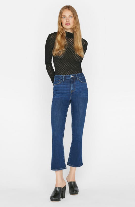 Frame Woman Le Crop Mini Boot Jeans In Dark Blue Denim In Majesty