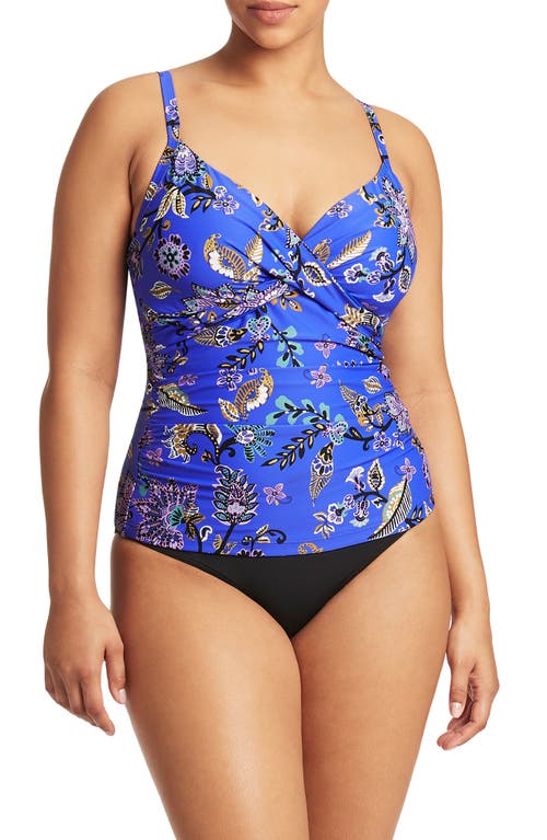 DD- & E-Cup Paisley Twist Front Tankini Top in Cobalt
