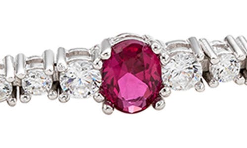 Suzy Levian Sterling Silver Red And White Cubic Zirconia Tennis Bracelet In Metallic