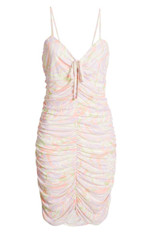BP. Ruched Tie Front Minidress in Ivory Multi Roxie Abstract
