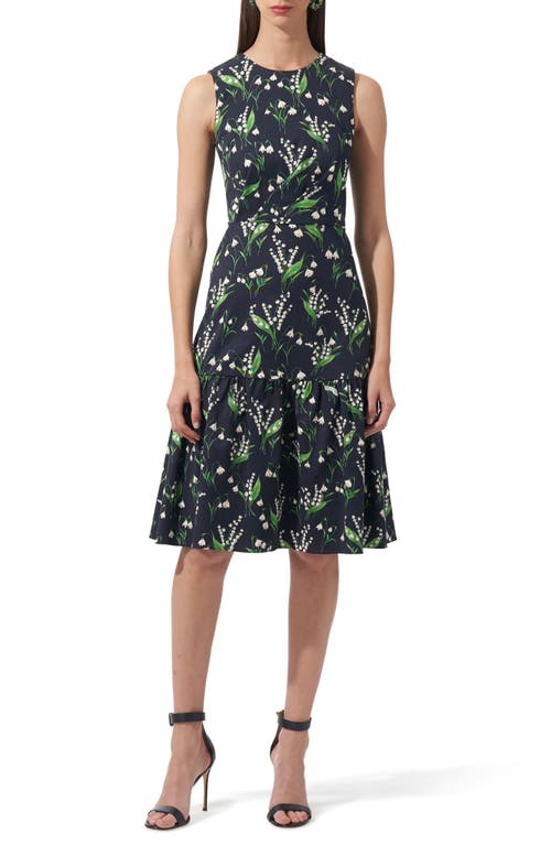 Carolina Herrera Lily of the Valley Print Flounce Hem Dress Midnight Multi at Nordstrom,
