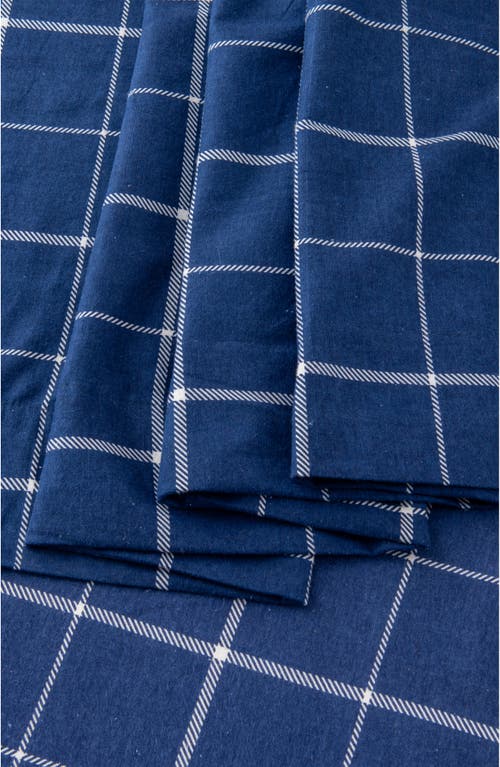 Shop Woven & Weft Turkish Cotton Windowpane Printed Flannel Sheet Set In Windowpane - Navy/white