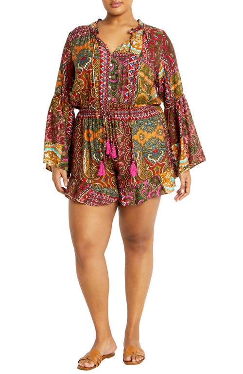 Shop City Chic Erica Long Sleeve Romper In Kaleidoscope