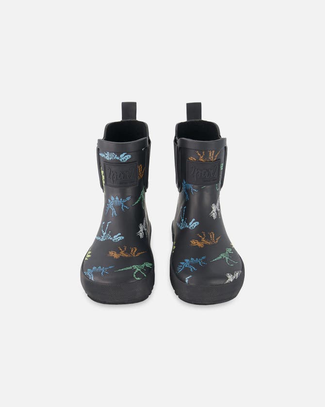Shop Deux Par Deux Boy's Short Rain Boots Black Printed Dinos Skeletons