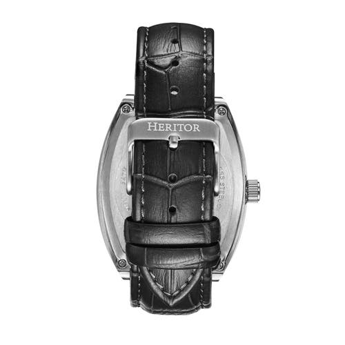 Heritor Automatic Masterson Semi-skeleton Leather-band Watch In Silver/black