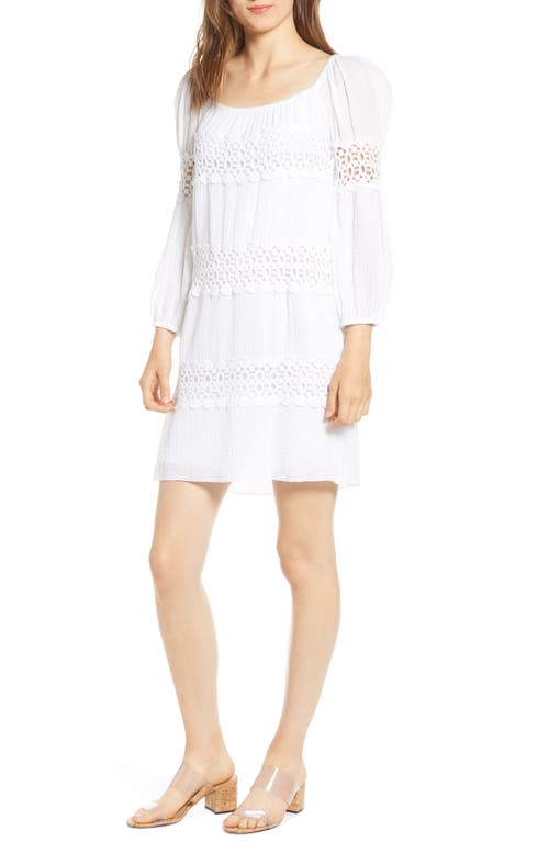 Mykonos Lace Detail Long Sleeve Cotton Shift Dress in White