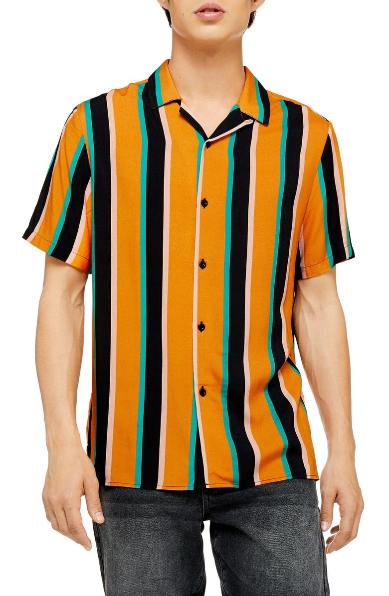 Topman Slim Fit Stripe Short Sleeve Button-Up Camp Shirt | Nordstrom