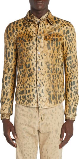 TOM FORD Leopard Print Leather Shirt Jacket | Nordstrom